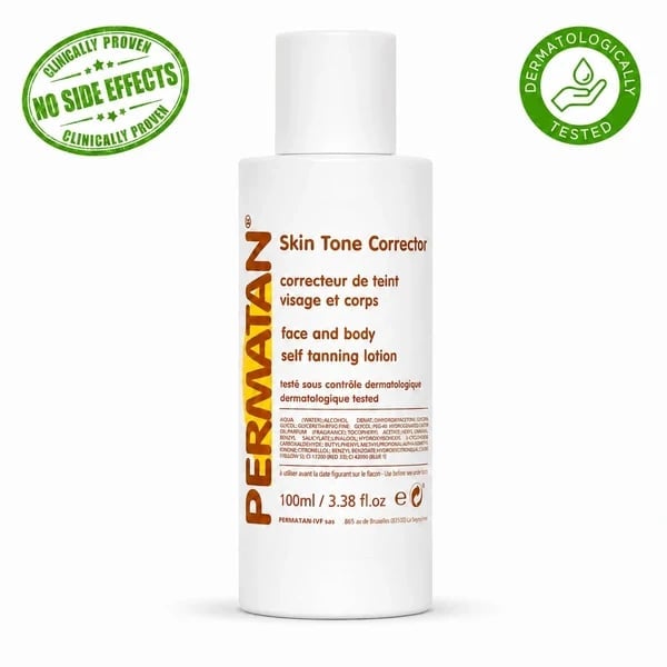 Frasco PERMATAN Skin Tone Corrector — corrector de tez para rostro y cuerpo, sin efectos secundarios y dermatológicamente probado